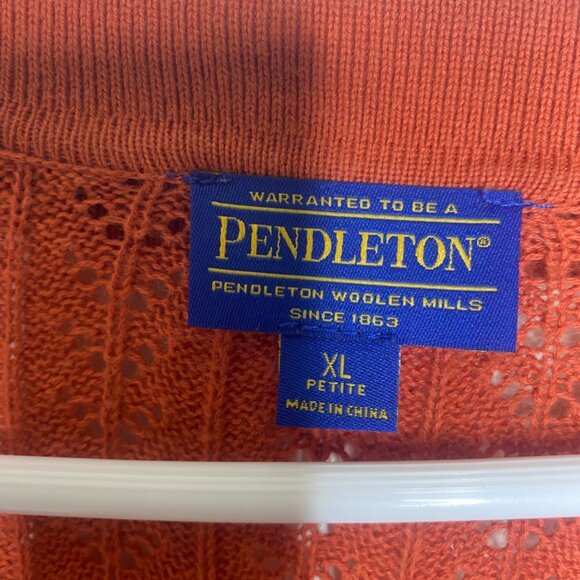 Vintage Pendleton Sweater Womens XL Petite Orange Open Knit Long Sleeves Pullove - Picture 2 of 10